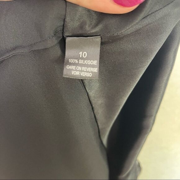 ELIE Tahari Black Silk Chiffon Pleated Mini Skirt with Train 10 - Picture 9 of 10